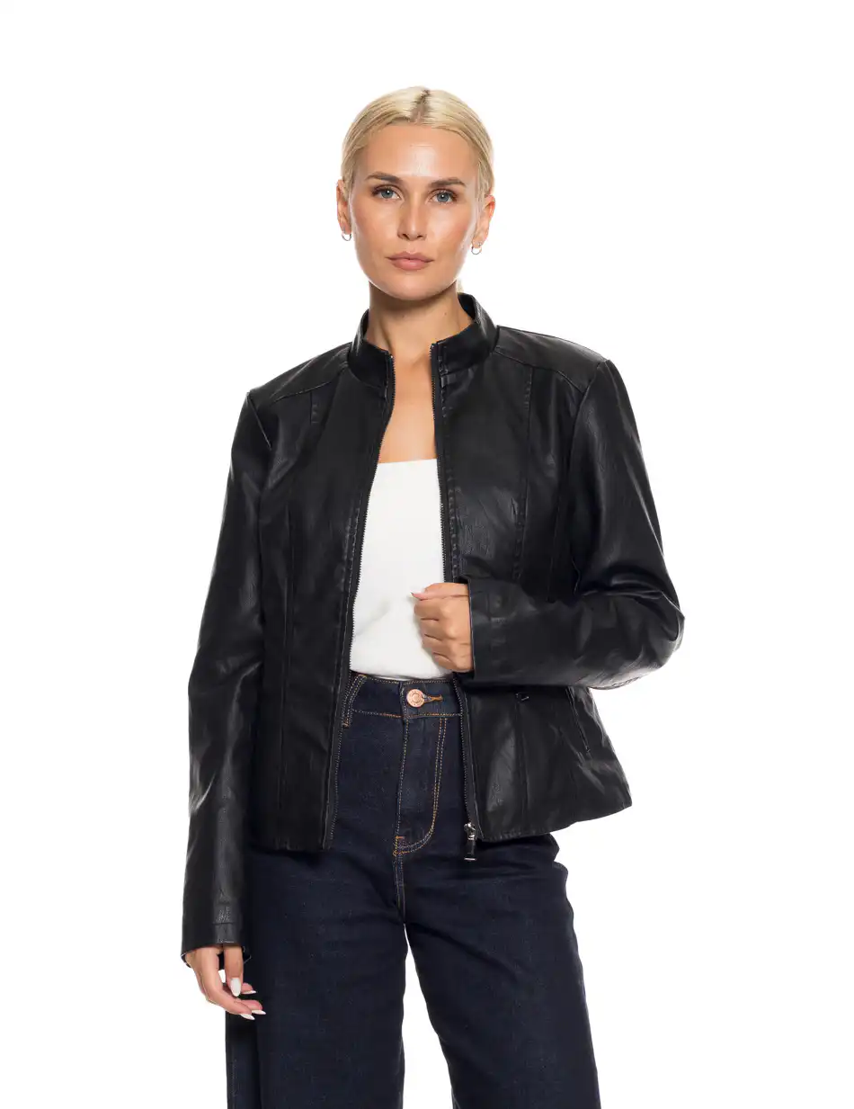 Biston fashion γυναικείο κοντό πανωφόρι από συνθετική δερματίνη 52-101-027 BLACK