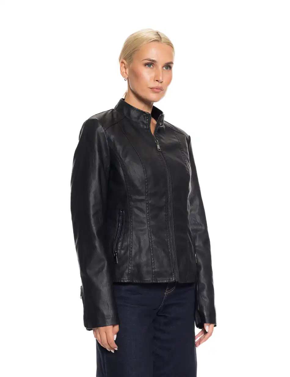 Biston fashion γυναικείο κοντό πανωφόρι από συνθετική δερματίνη 52-101-027 BLACK