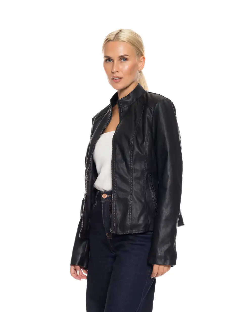 Biston fashion γυναικείο κοντό πανωφόρι από συνθετική δερματίνη 52-101-027 BLACK