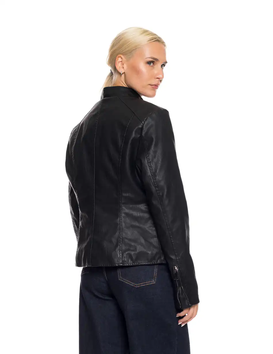 Biston fashion γυναικείο κοντό πανωφόρι από συνθετική δερματίνη 52-101-027 BLACK