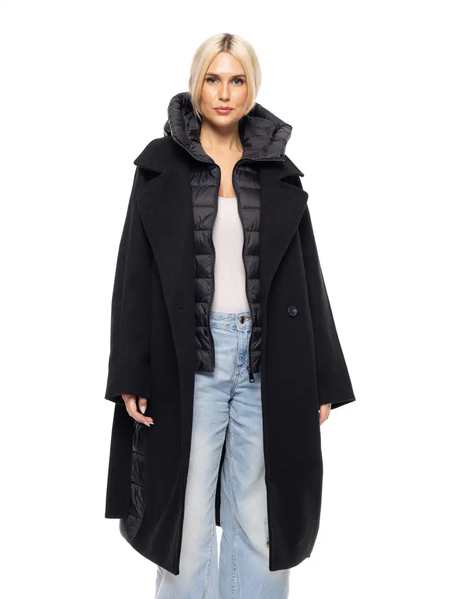 Splendid fashion γυναικείο μακρύ μάλλινο πανωφόρι με κουκούλα 52-101-028 BLACK