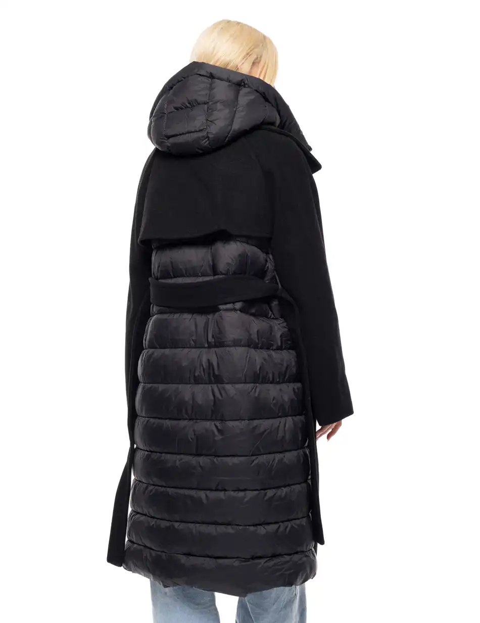 Splendid fashion γυναικείο μακρύ μάλλινο πανωφόρι με κουκούλα 52-101-028 BLACK