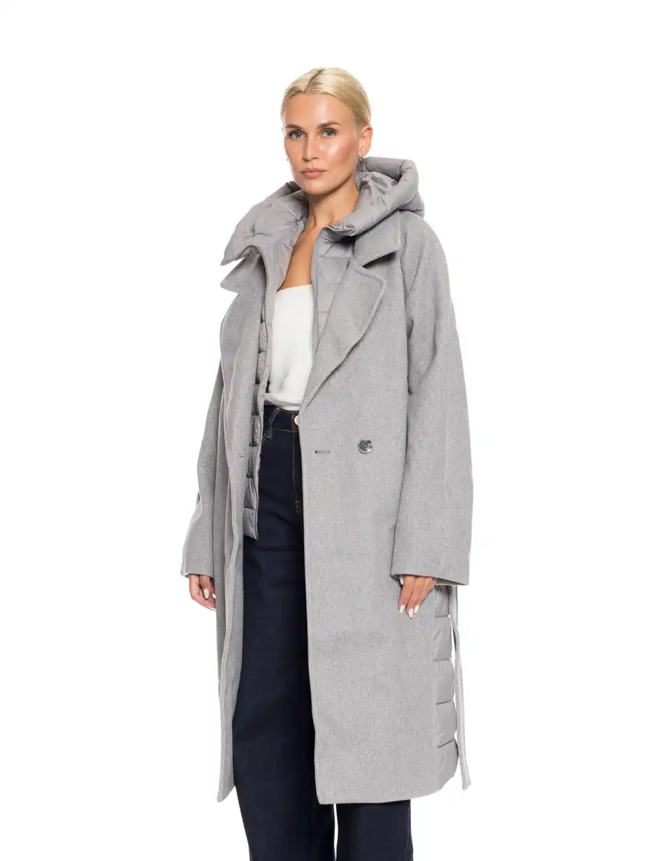 Splendid fashion γυναικείο μακρύ μάλλινο πανωφόρι με κουκούλα 52-101-028 GREY