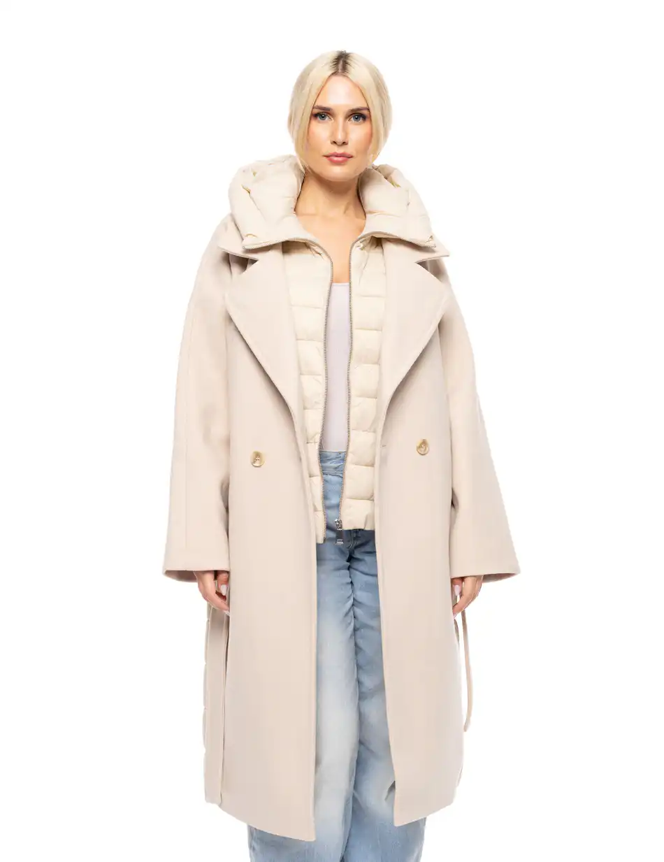 Splendid fashion γυναικείο μακρύ μάλλινο πανωφόρι με κουκούλα 52-101-028 LT BEIGE