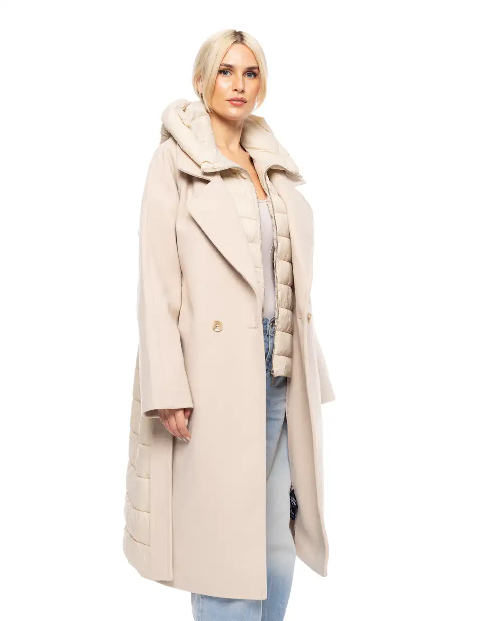 Splendid fashion γυναικείο μακρύ μάλλινο πανωφόρι με κουκούλα 52-101-028 LT BEIGE