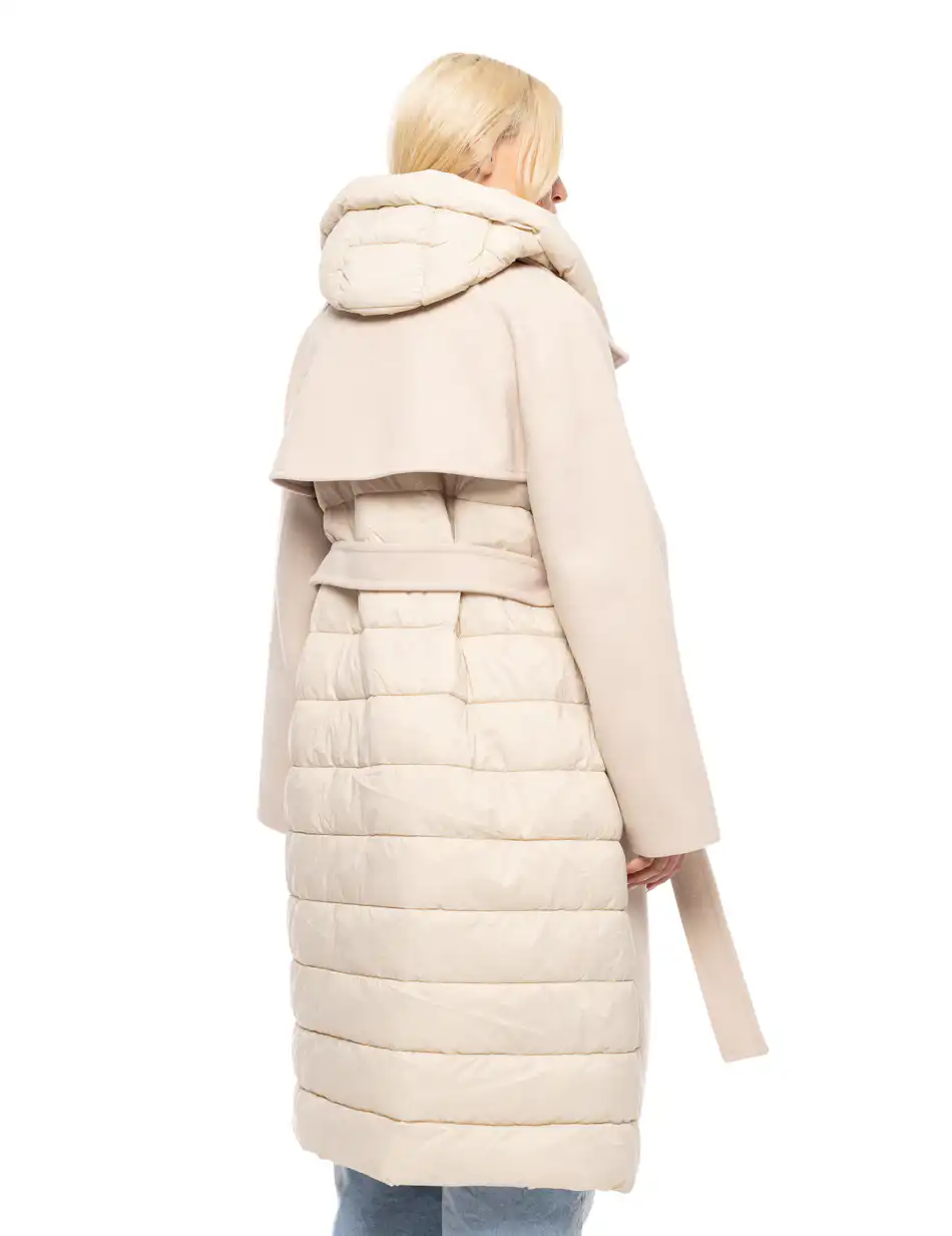 Splendid fashion γυναικείο μακρύ μάλλινο πανωφόρι με κουκούλα 52-101-028 LT BEIGE