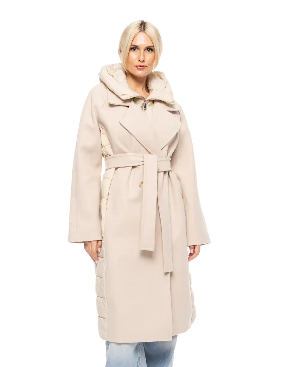 Splendid fashion γυναικείο μακρύ μάλλινο πανωφόρι με κουκούλα 52-101-028 LT BEIGE