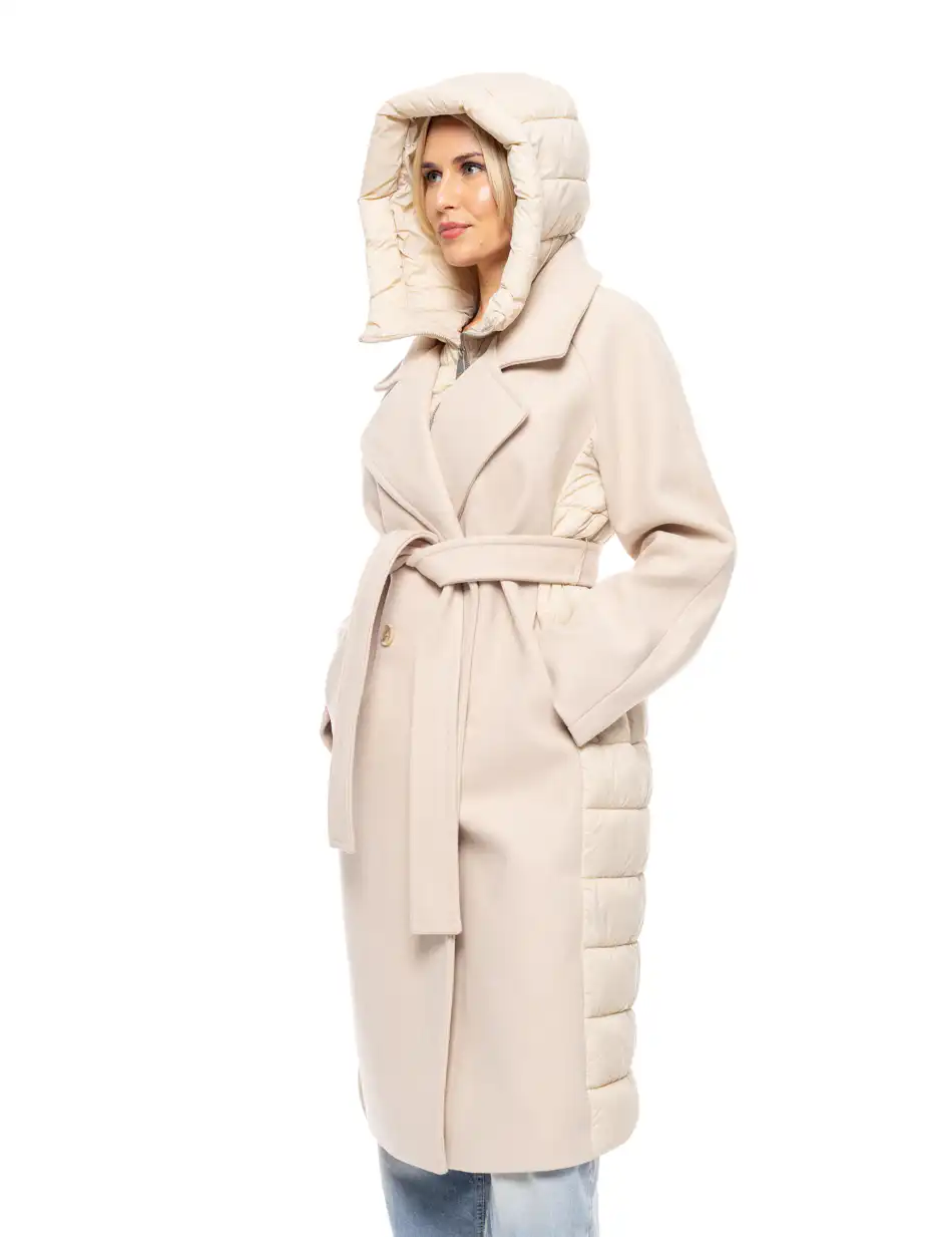 Splendid fashion γυναικείο μακρύ μάλλινο πανωφόρι με κουκούλα 52-101-028 LT BEIGE