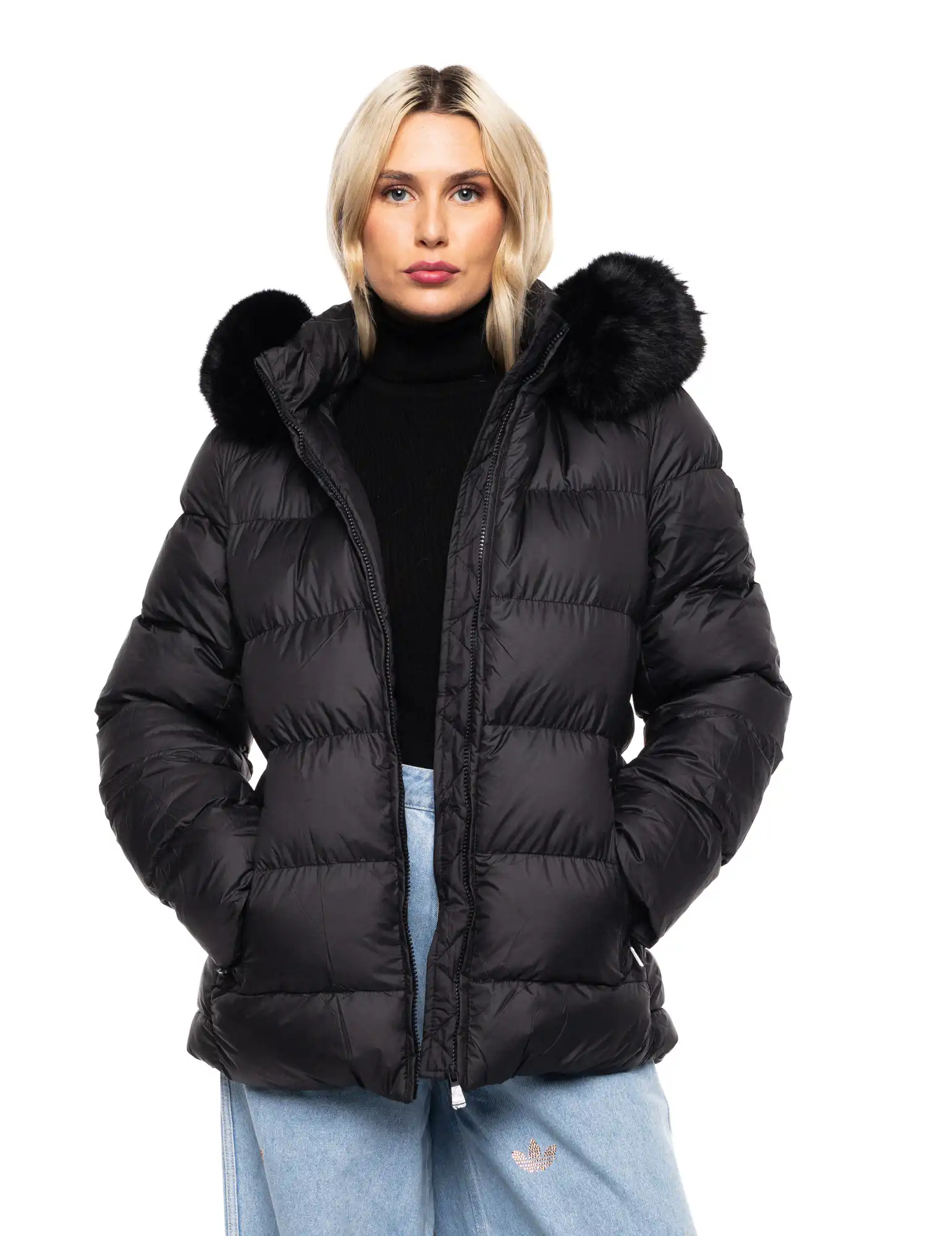 Splendid fashion γυναικείο κοντό μπουφάν με κουκούλα 52-101-043 BLACK