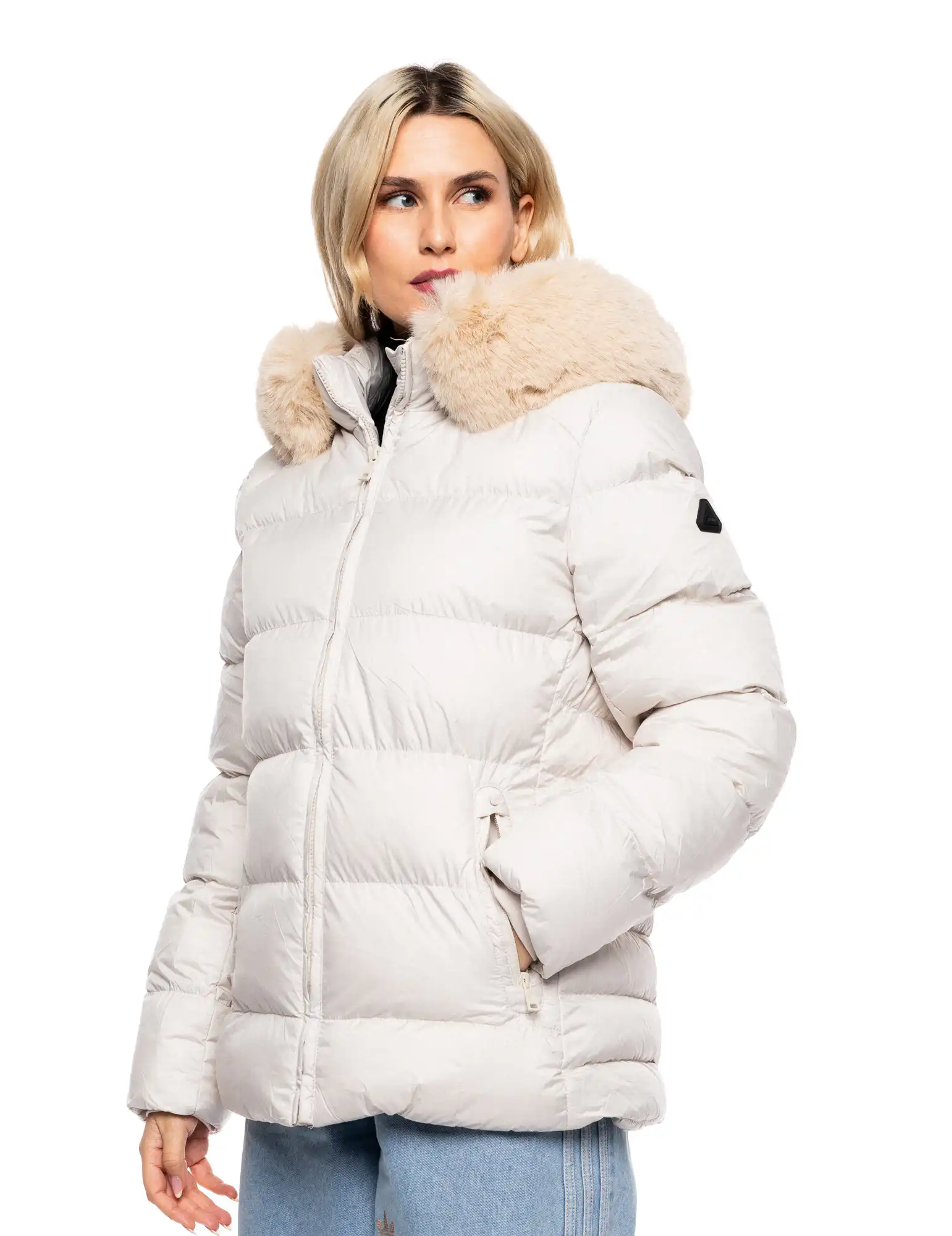 Splendid fashion γυναικείο κοντό μπουφάν με κουκούλα 52-101-043 BEIGE