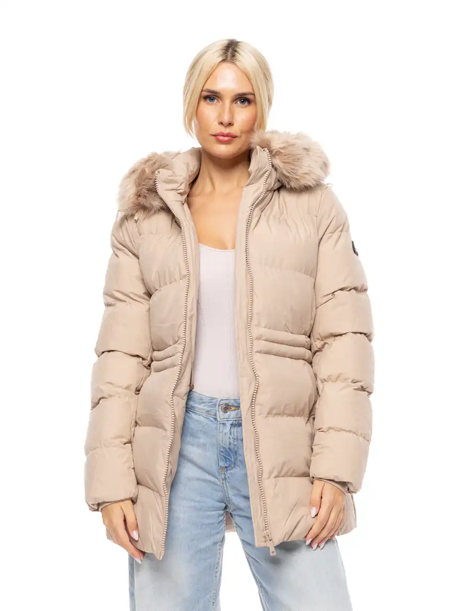 Biston fashion γυναικείο demi μπουφάν με αποσπώμενη κουκούλα 52-101-052 BEIGE