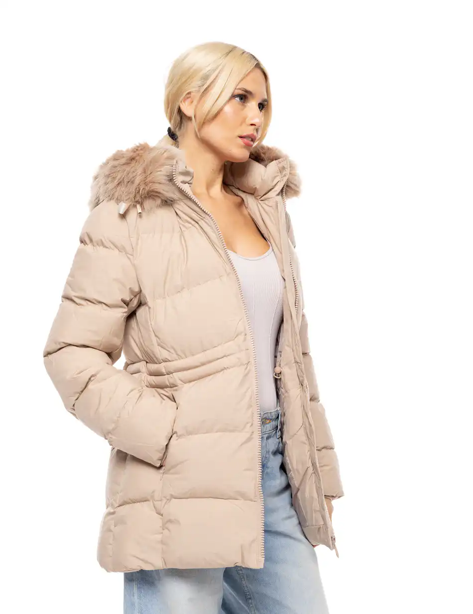 Biston fashion γυναικείο demi μπουφάν με αποσπώμενη κουκούλα 52-101-052 BEIGE