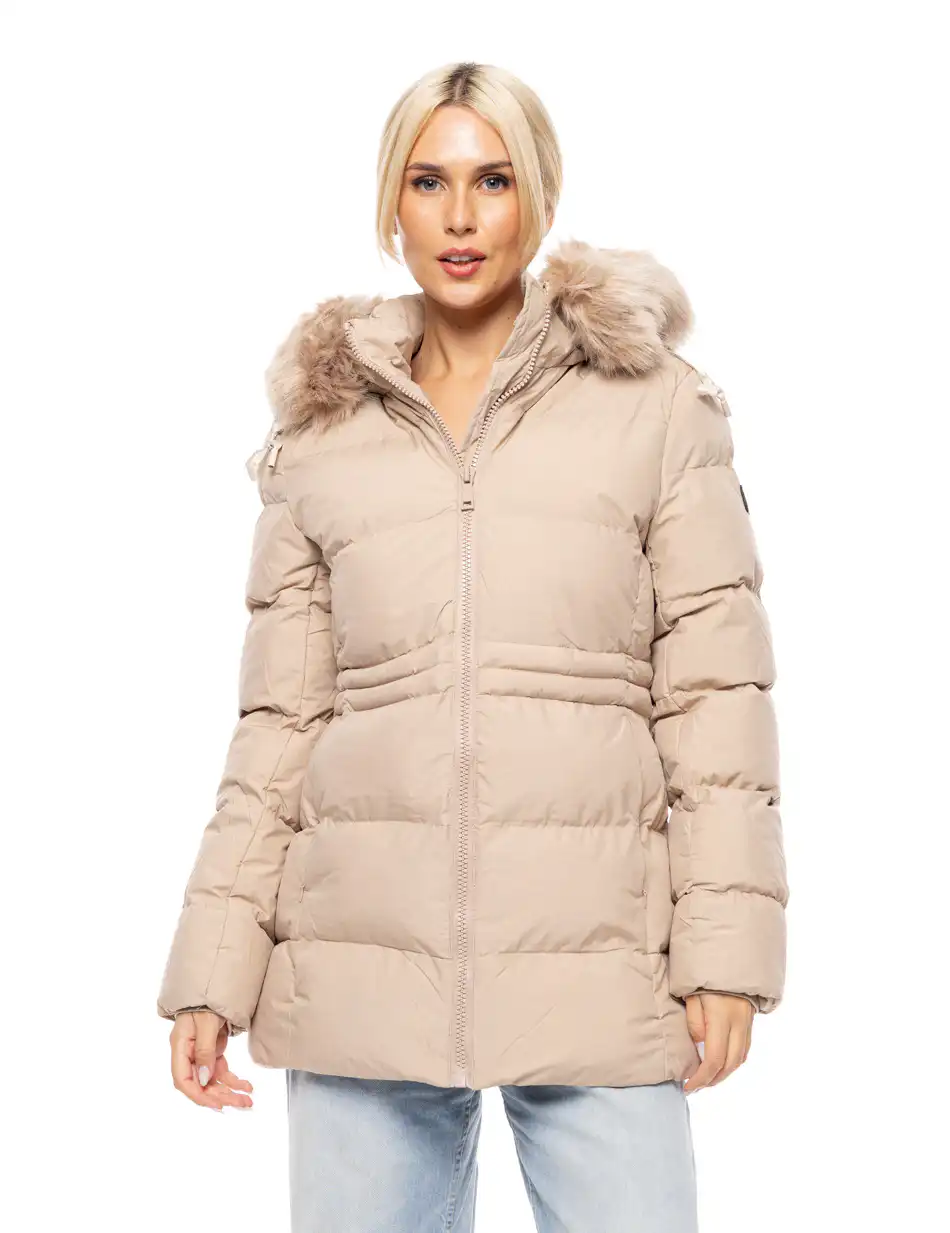 Biston fashion γυναικείο demi μπουφάν με αποσπώμενη κουκούλα 52-101-052 BEIGE