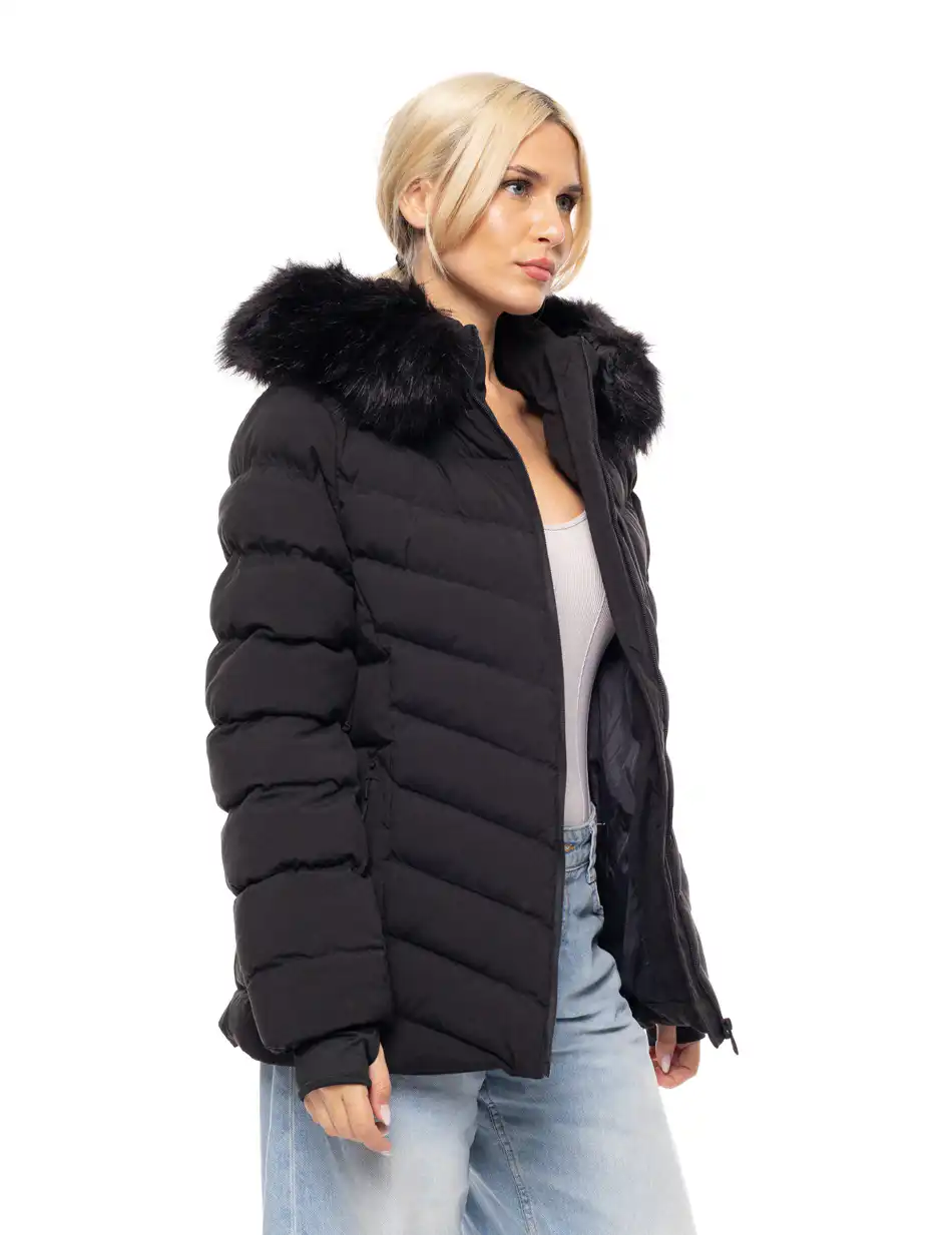 Biston fashion γυναικείο κοντό μπουφάν με αποσπώμενη κουκούλα 52-101-053 BLACK