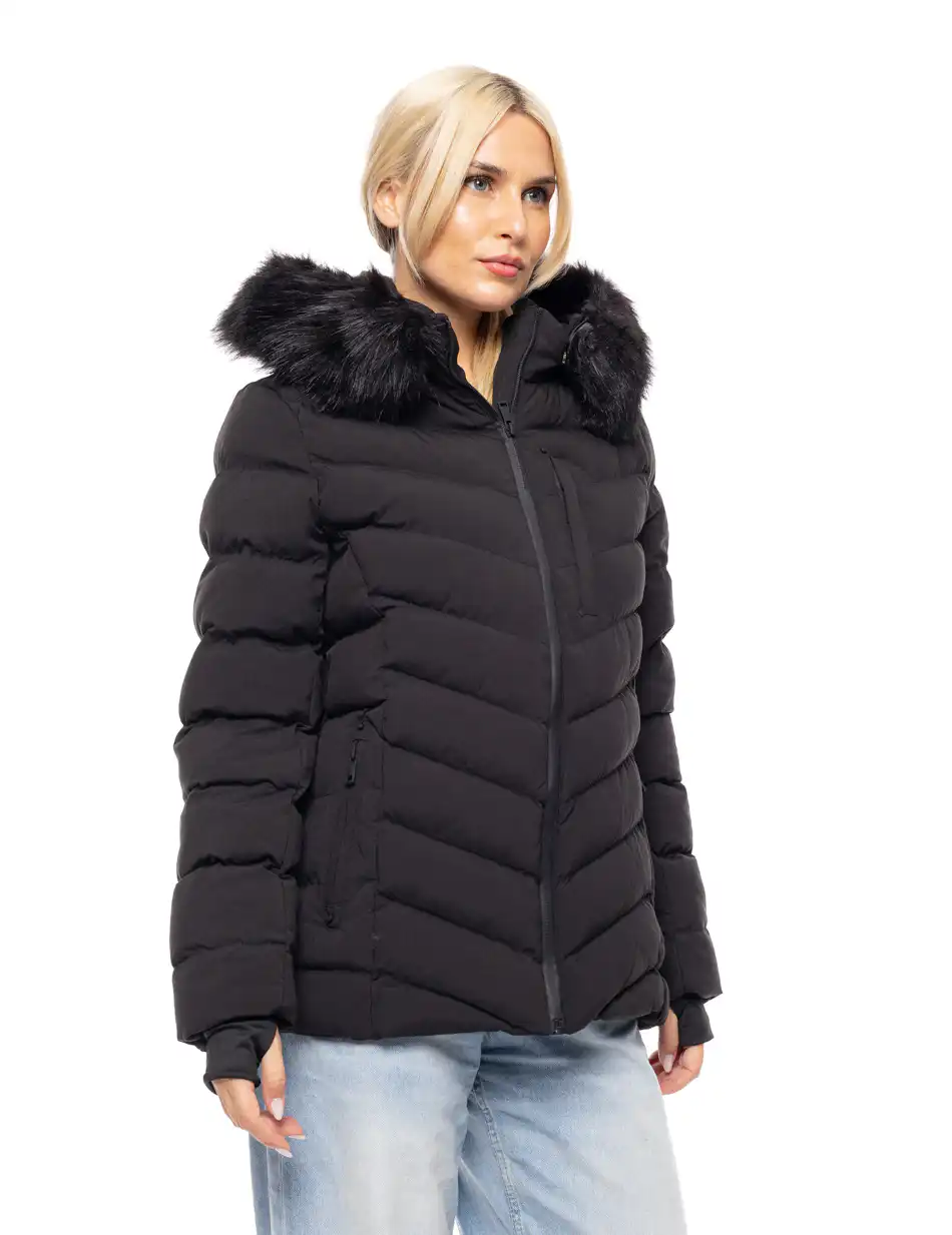 Biston fashion γυναικείο κοντό μπουφάν με αποσπώμενη κουκούλα 52-101-053 BLACK