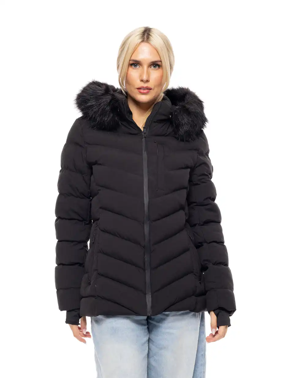 Biston fashion γυναικείο κοντό μπουφάν με αποσπώμενη κουκούλα 52-101-053 BLACK