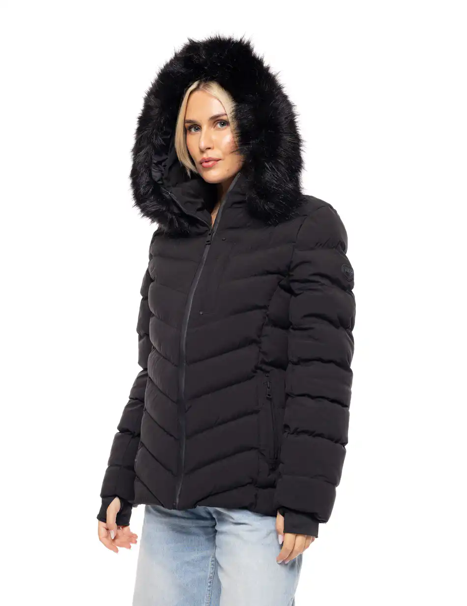 Biston fashion γυναικείο κοντό μπουφάν με αποσπώμενη κουκούλα 52-101-053 BLACK