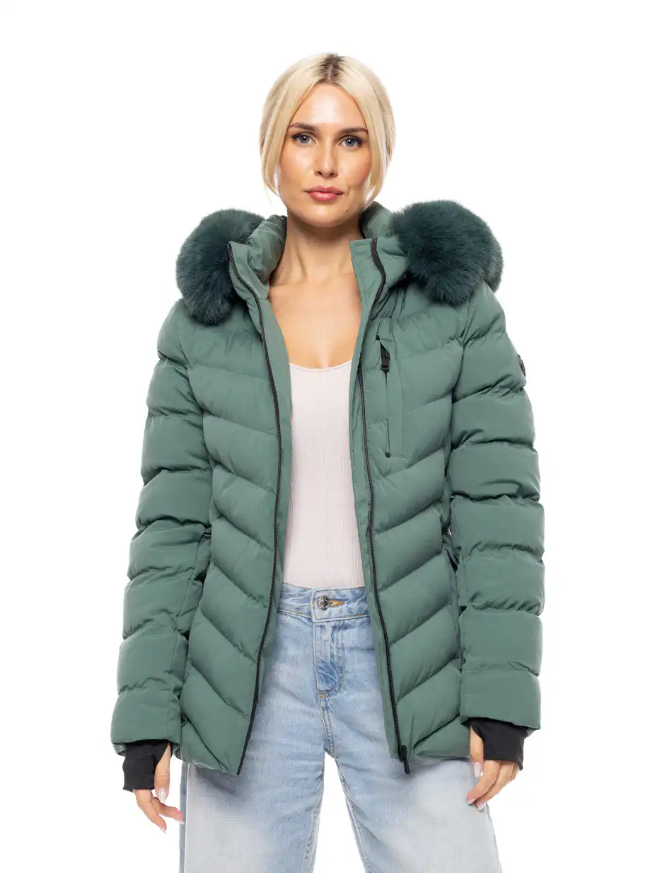 Biston fashion γυναικείο κοντό μπουφάν με αποσπώμενη κουκούλα 52-101-053 GREEN