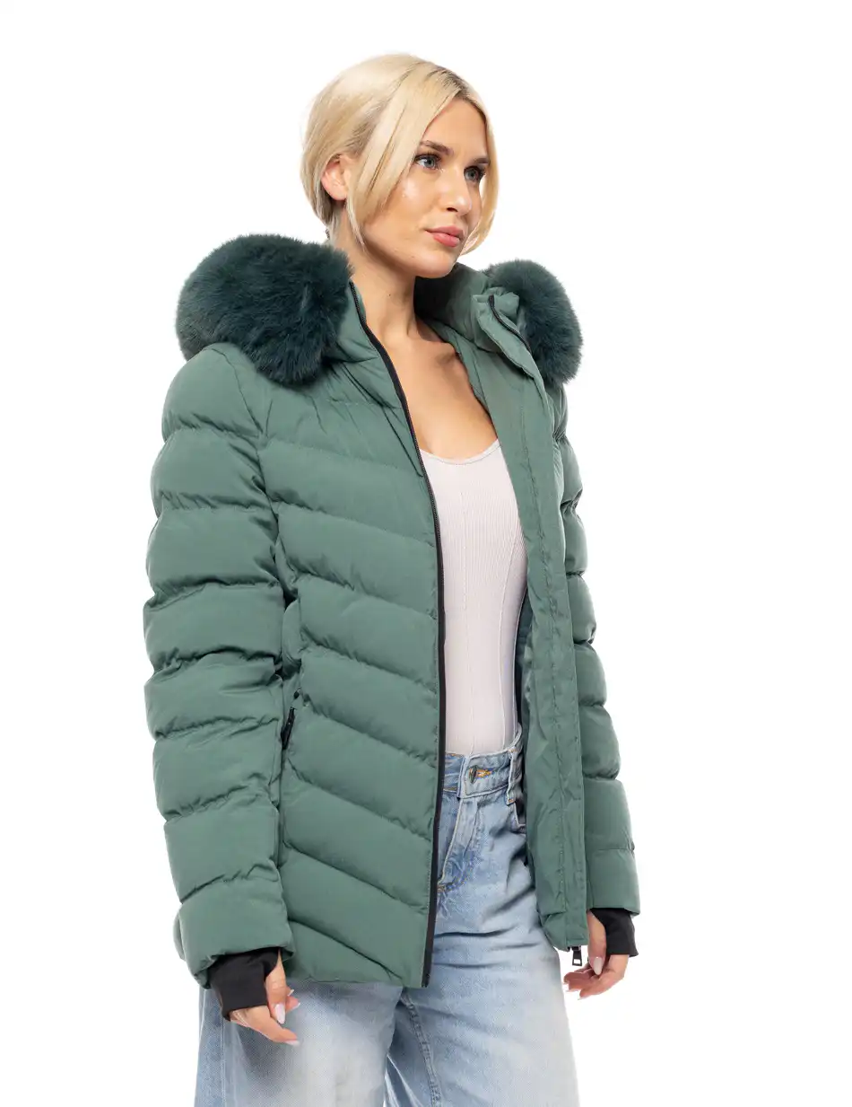 Biston fashion γυναικείο κοντό μπουφάν με αποσπώμενη κουκούλα 52-101-053 GREEN