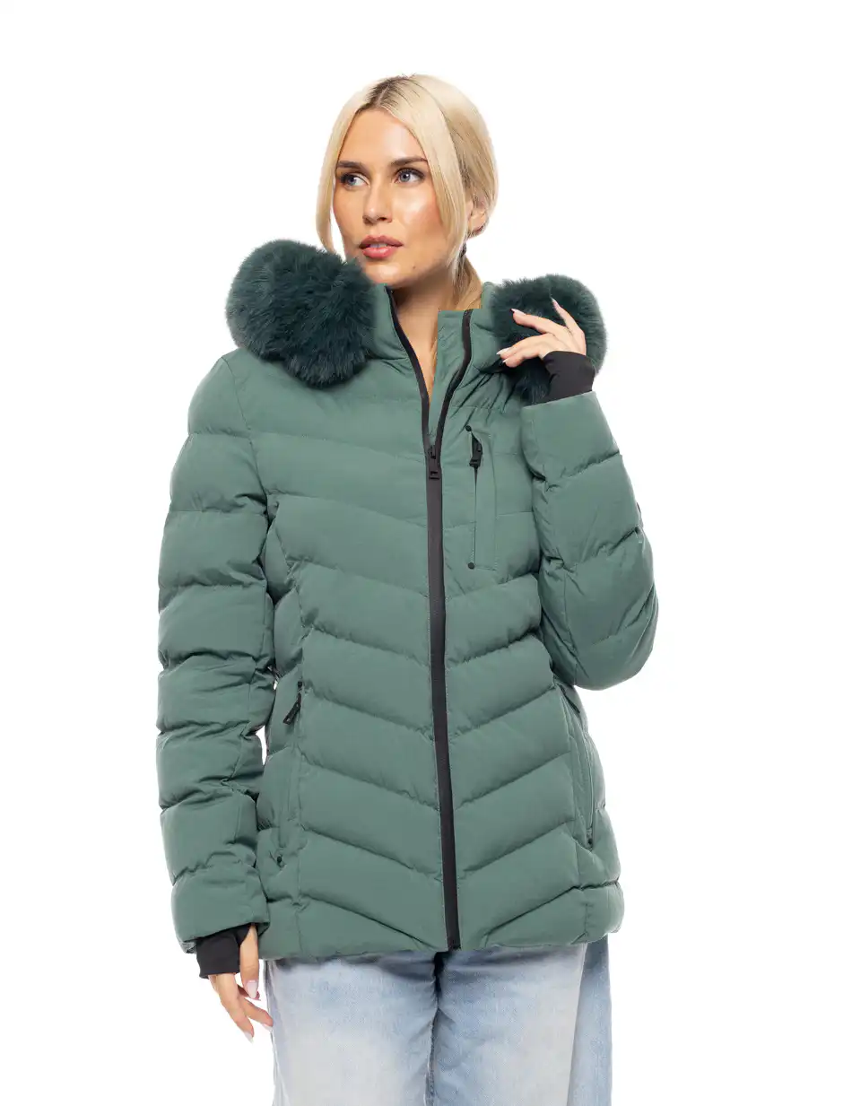 Biston fashion γυναικείο κοντό μπουφάν με αποσπώμενη κουκούλα 52-101-053 GREEN