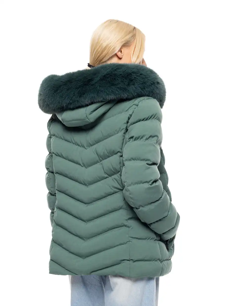 Biston fashion γυναικείο κοντό μπουφάν με αποσπώμενη κουκούλα 52-101-053 GREEN