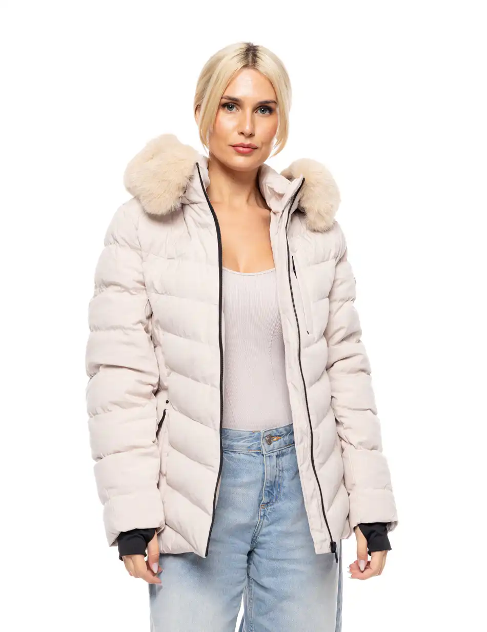 Biston fashion γυναικείο κοντό μπουφάν με αποσπώμενη κουκούλα 52-101-053 LT BEIGE