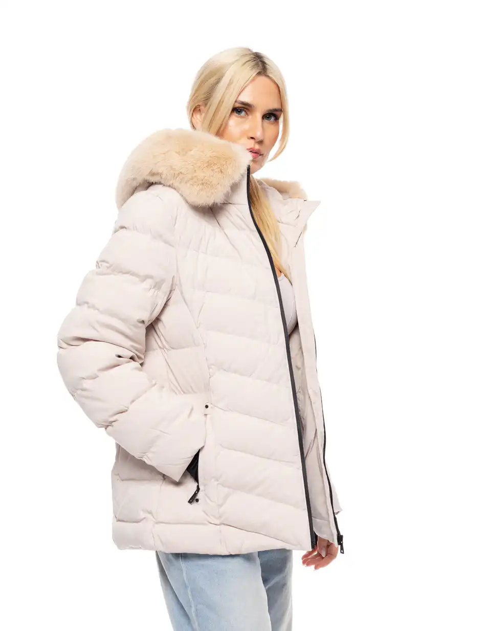 Biston fashion γυναικείο κοντό μπουφάν με αποσπώμενη κουκούλα 52-101-053 LT BEIGE