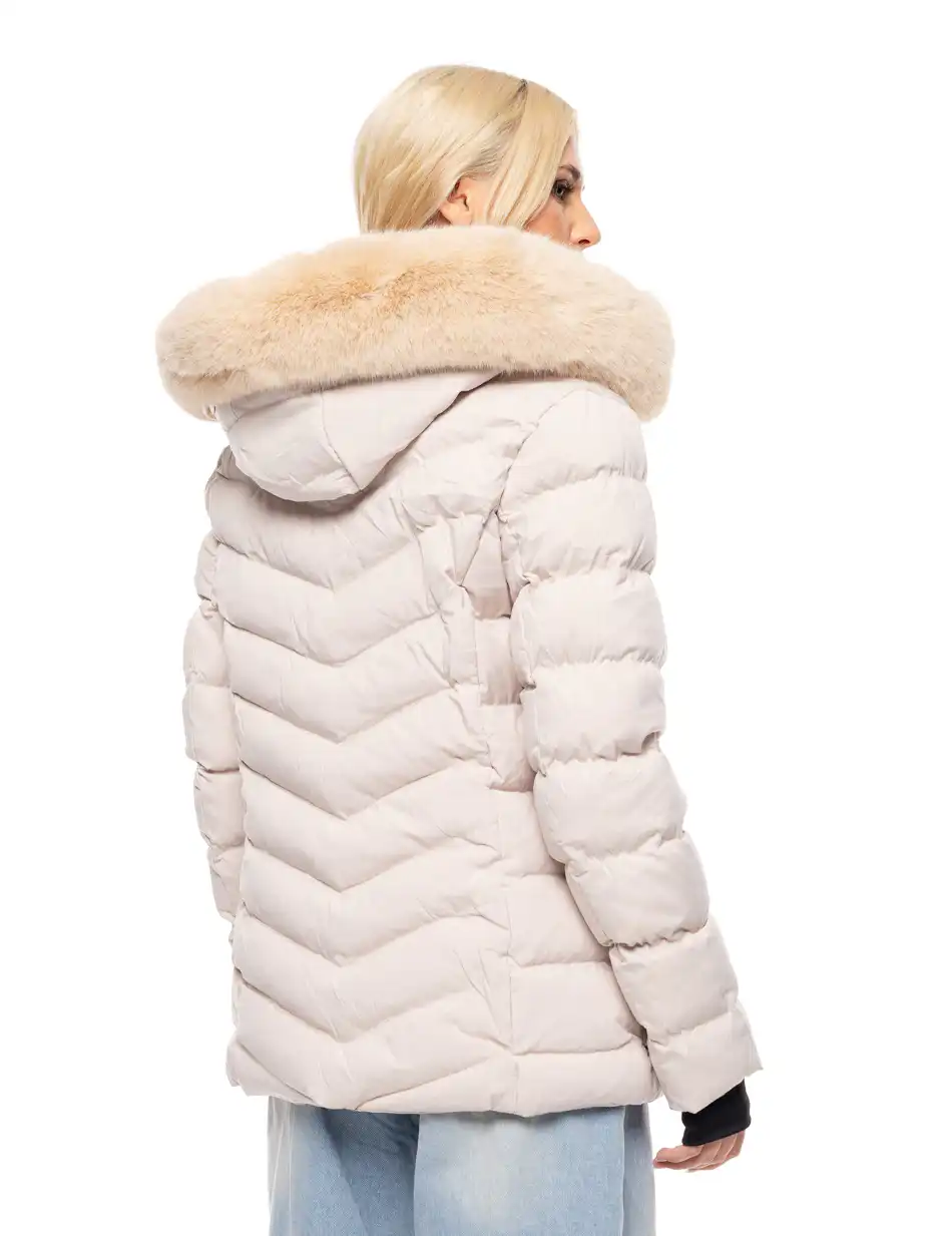 Biston fashion γυναικείο κοντό μπουφάν με αποσπώμενη κουκούλα 52-101-053 LT BEIGE