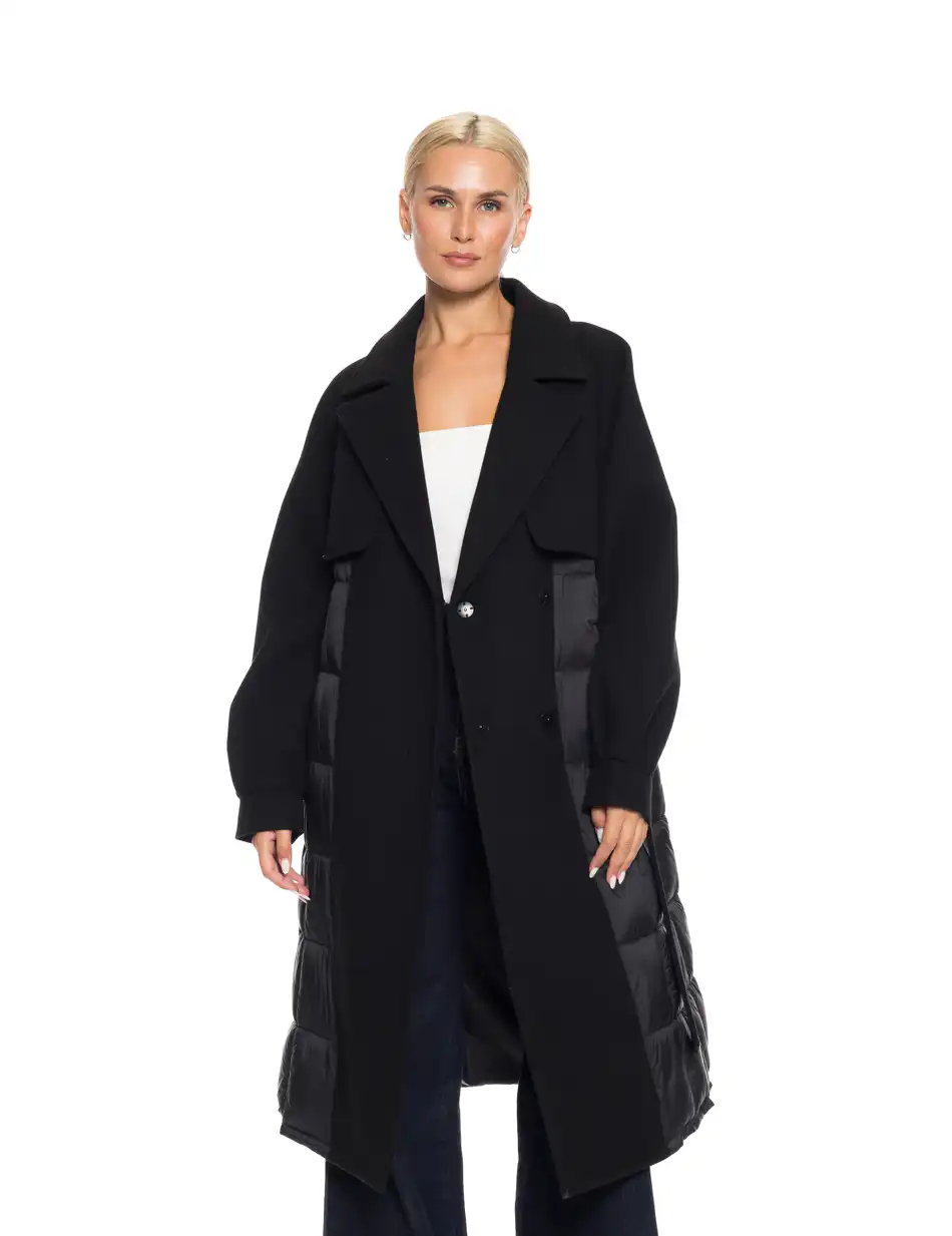 Biston fashion γυναικείο μακρύ πανωφόρι με ζώνη 52-101-054 BLACK