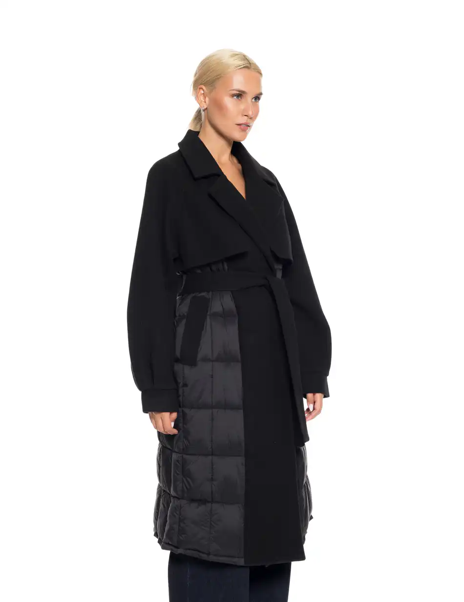 Biston fashion γυναικείο μακρύ πανωφόρι με ζώνη 52-101-054 BLACK