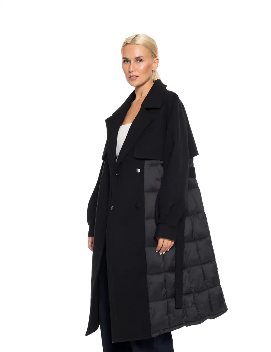 Biston fashion γυναικείο μακρύ πανωφόρι με ζώνη 52-101-054 BLACK