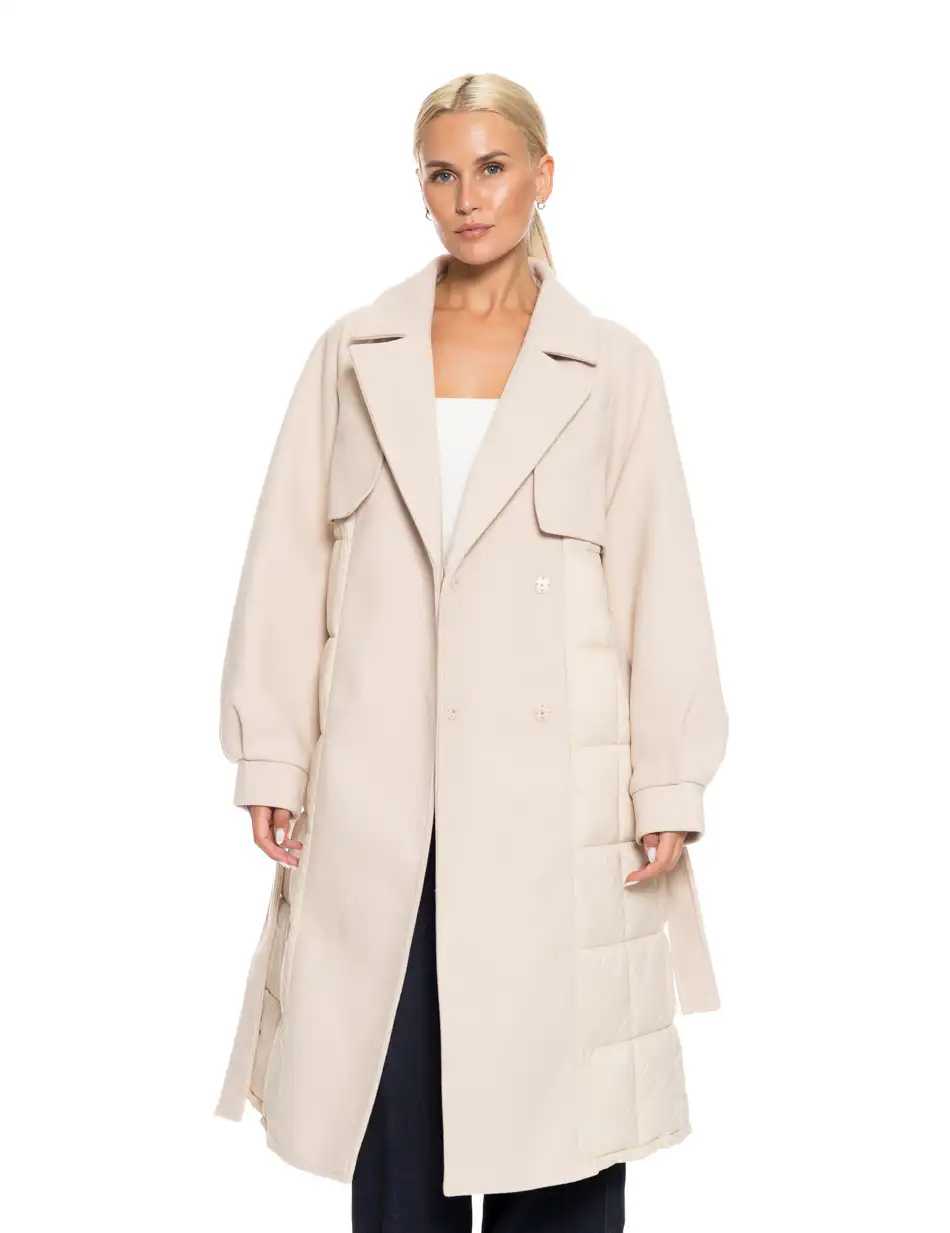 Biston fashion γυναικείο μακρύ πανωφόρι με ζώνη 52-101-054 LT BEIGE