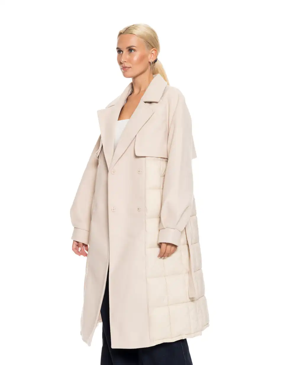 Biston fashion γυναικείο μακρύ πανωφόρι με ζώνη 52-101-054 LT BEIGE