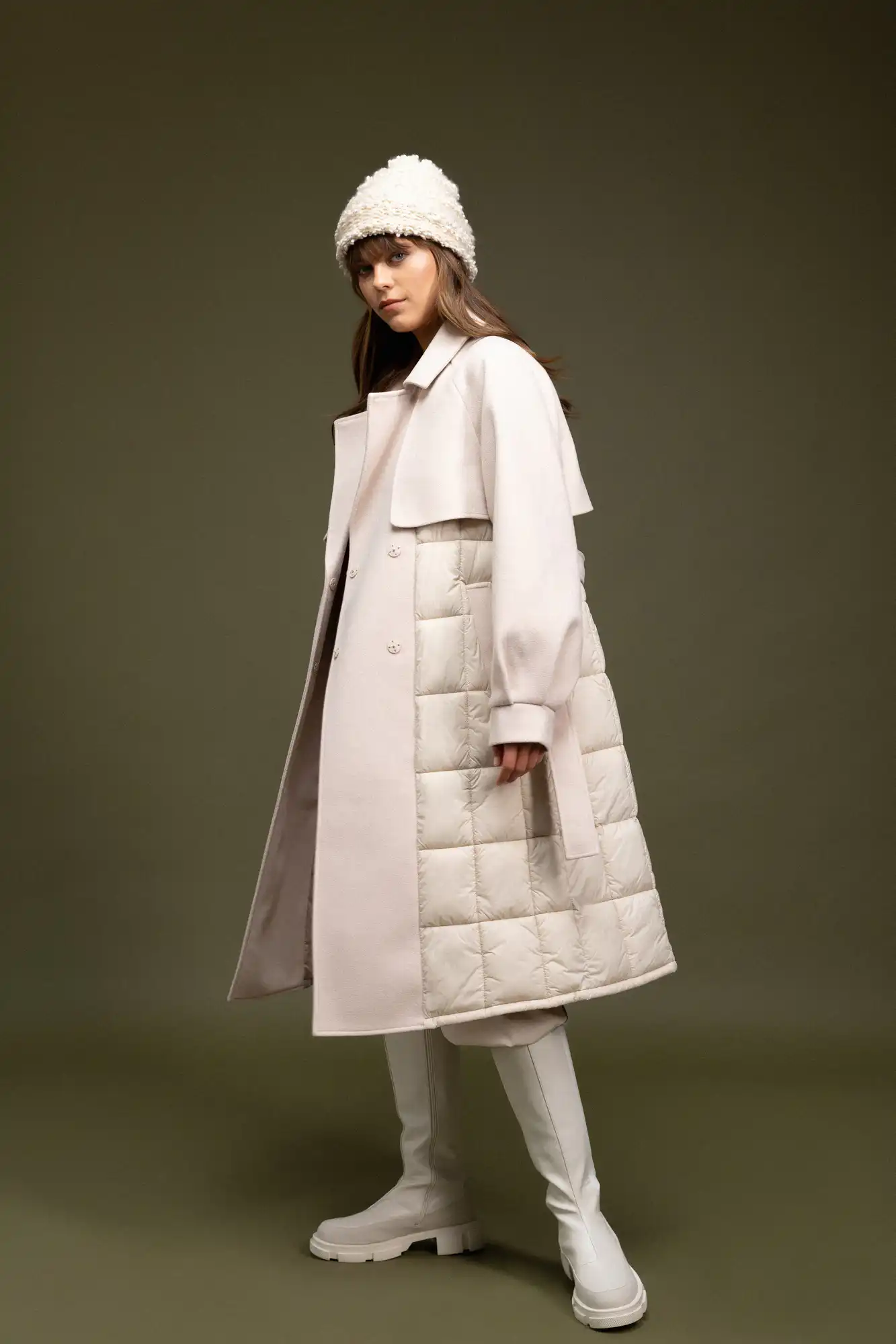 Biston fashion γυναικείο μακρύ πανωφόρι με ζώνη 52-101-054 LT BEIGE