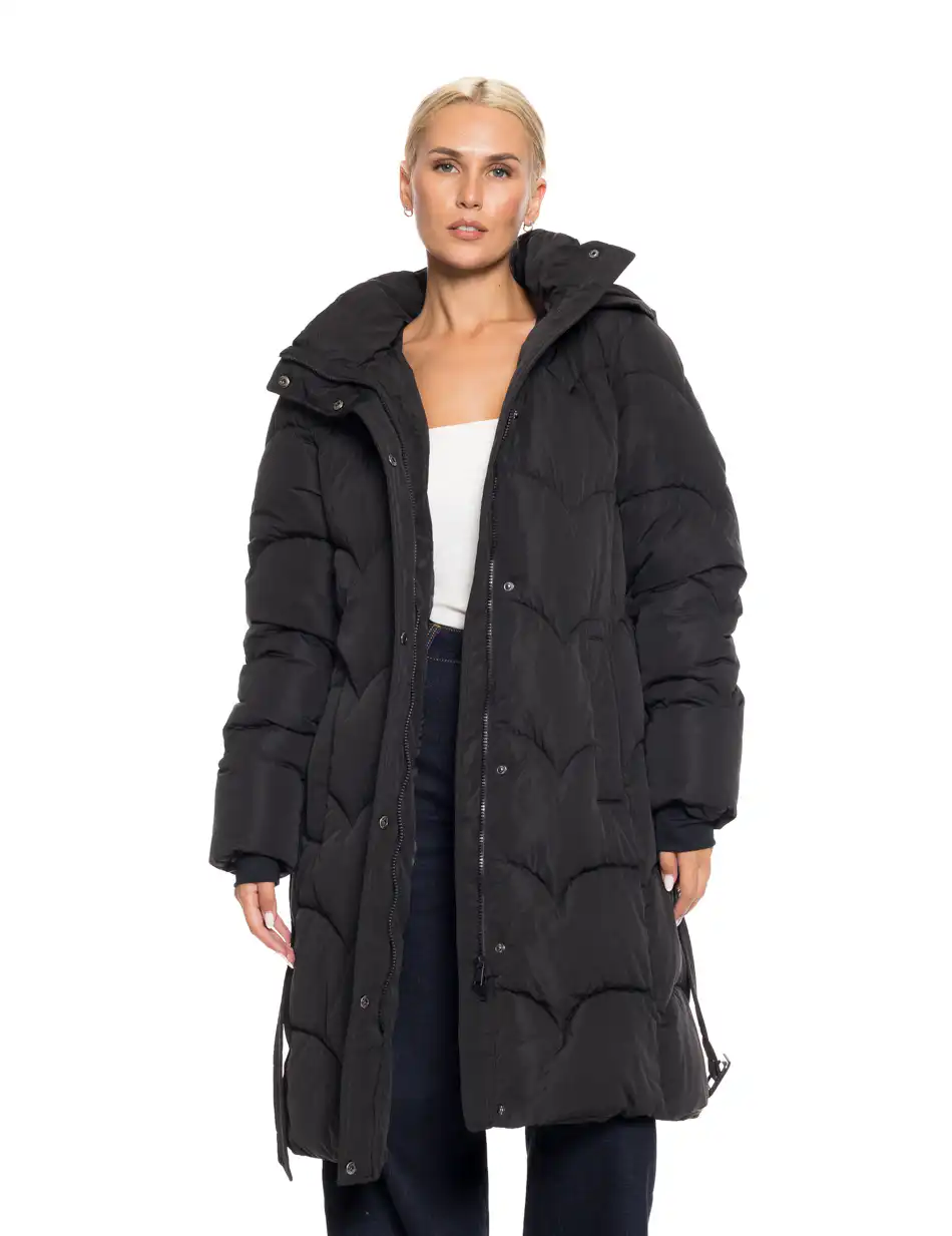 Splendid fashion γυναικείο μακρύ μπουφάν με αποσπώμενη κουκούλα 52-101-056 BLACK