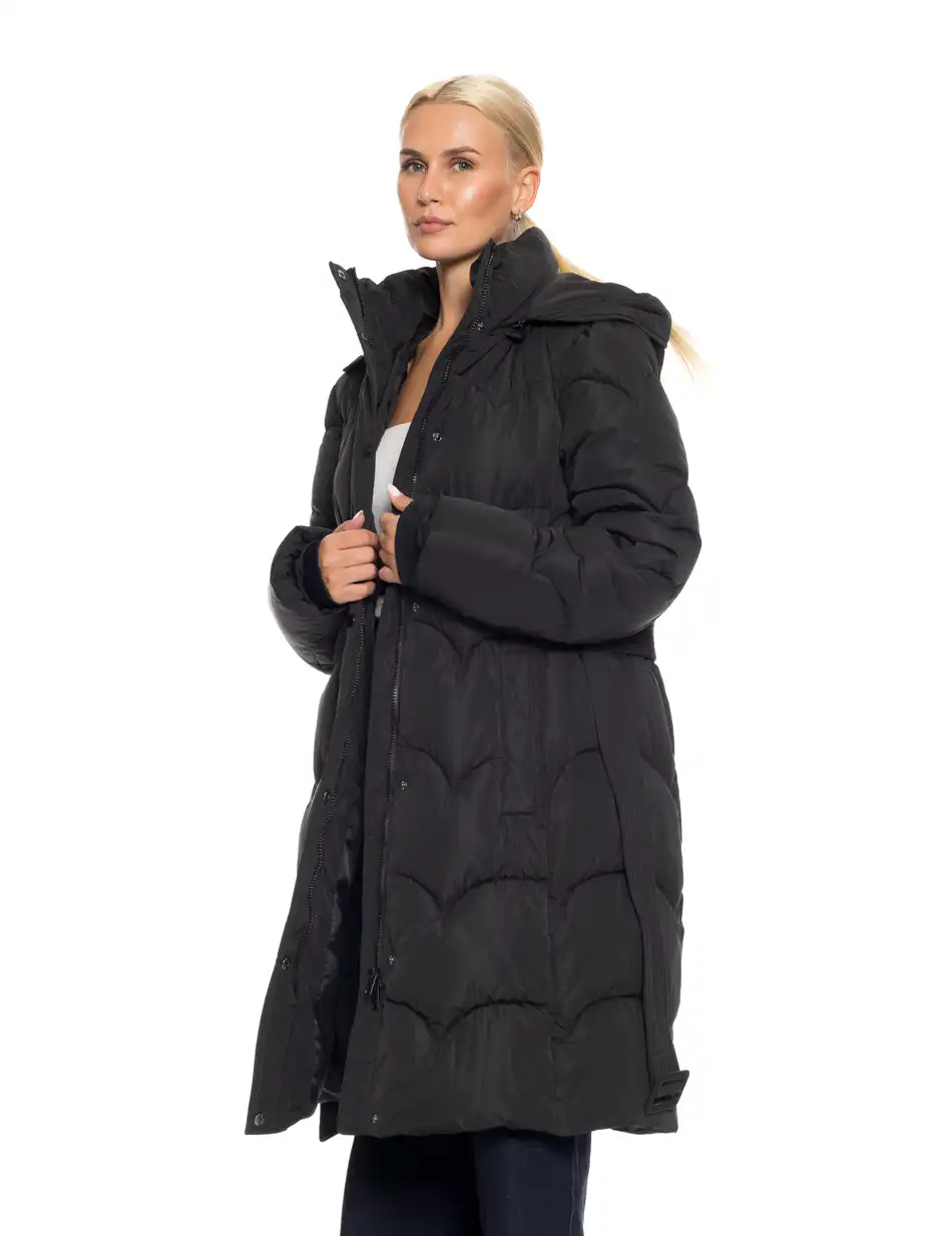 Splendid fashion γυναικείο μακρύ μπουφάν με αποσπώμενη κουκούλα 52-101-056 BLACK