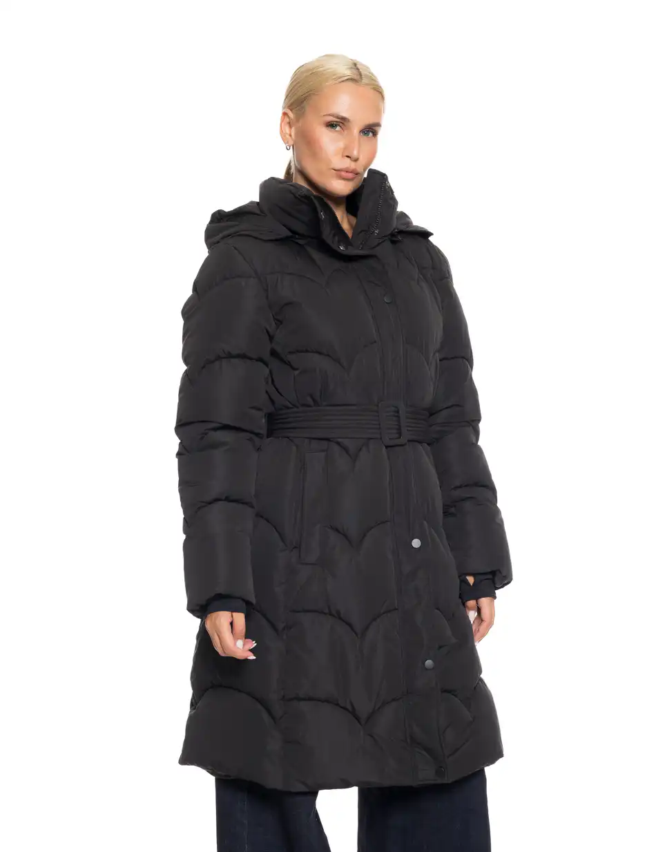 Splendid fashion γυναικείο μακρύ μπουφάν με αποσπώμενη κουκούλα 52-101-056 BLACK