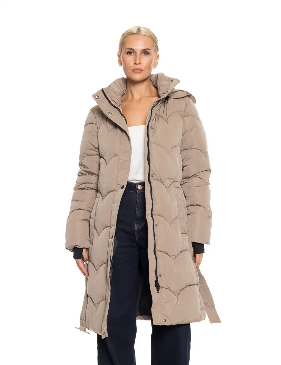 Splendid fashion γυναικείο μακρύ μπουφάν με αποσπώμενη κουκούλα 52-101-056 DK BEIGE