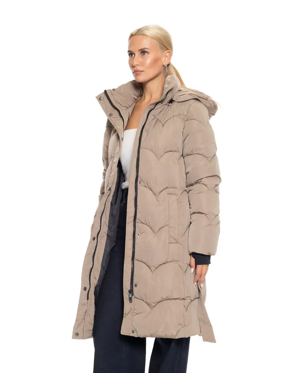 Splendid fashion γυναικείο μακρύ μπουφάν με αποσπώμενη κουκούλα 52-101-056 DK BEIGE