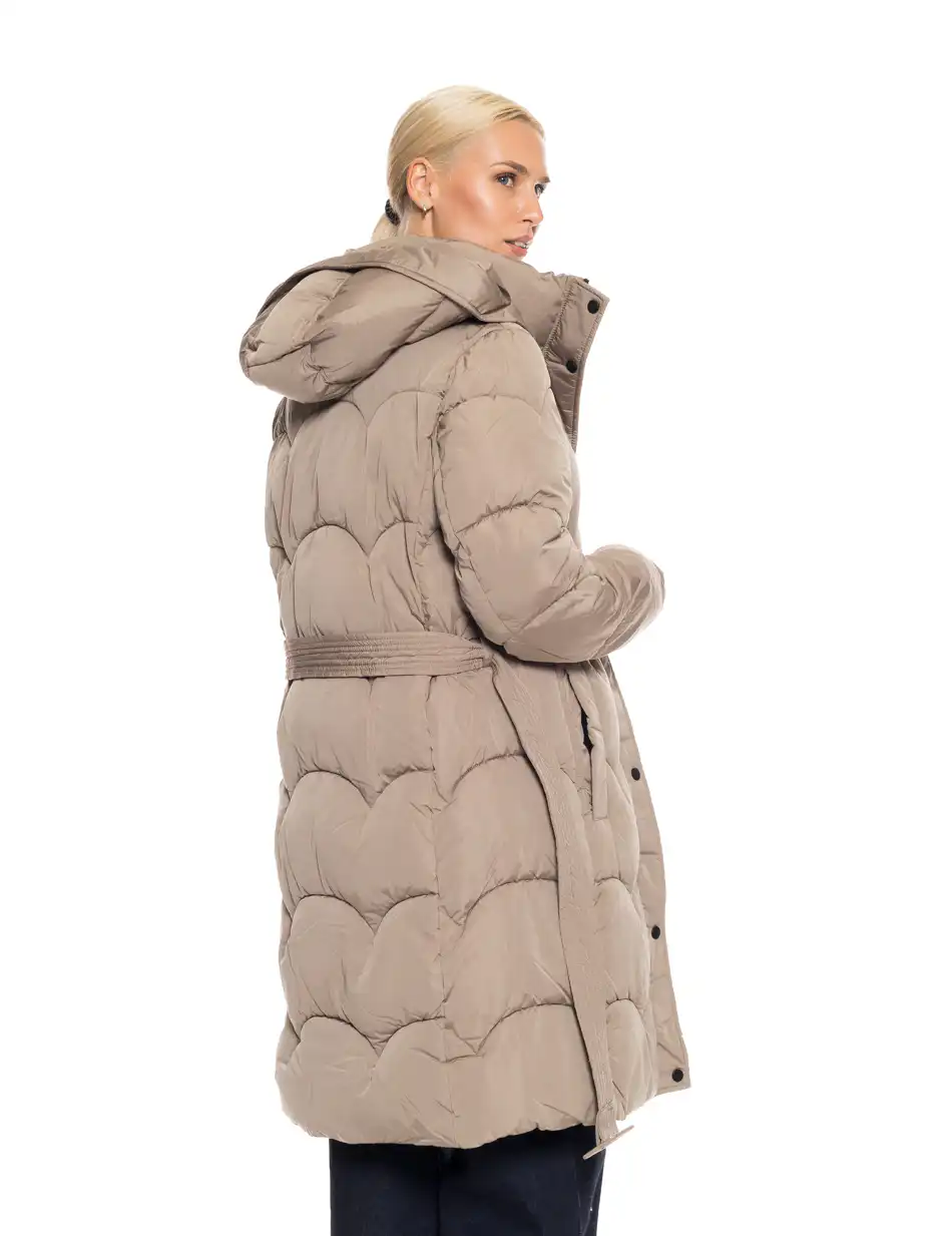 Splendid fashion γυναικείο μακρύ μπουφάν με αποσπώμενη κουκούλα 52-101-056 DK BEIGE