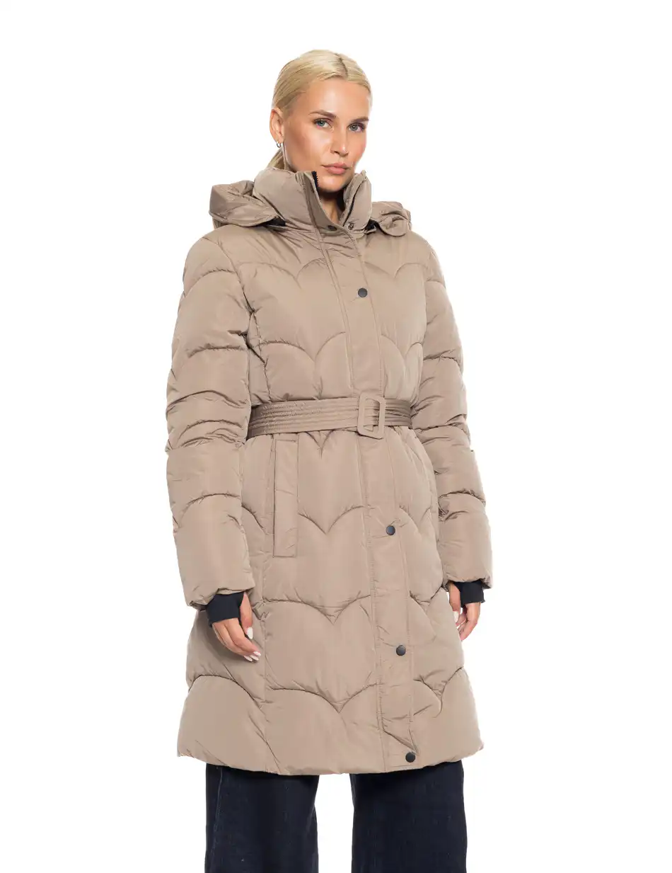 Splendid fashion γυναικείο μακρύ μπουφάν με αποσπώμενη κουκούλα 52-101-056 DK BEIGE