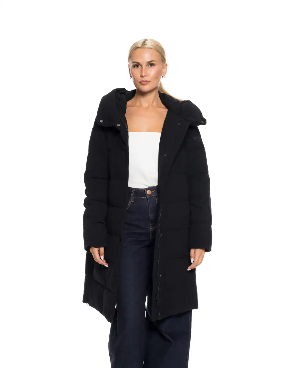 Biston fashion γυναικείο μακρύ μπουφάν με ενσωματωμένη κουκούλα 52-101-057 BLACK