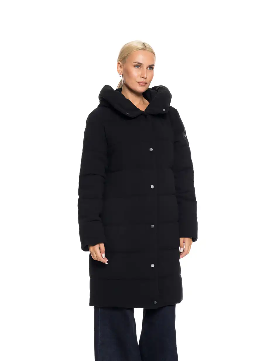 Biston fashion γυναικείο μακρύ μπουφάν με ενσωματωμένη κουκούλα 52-101-057 BLACK