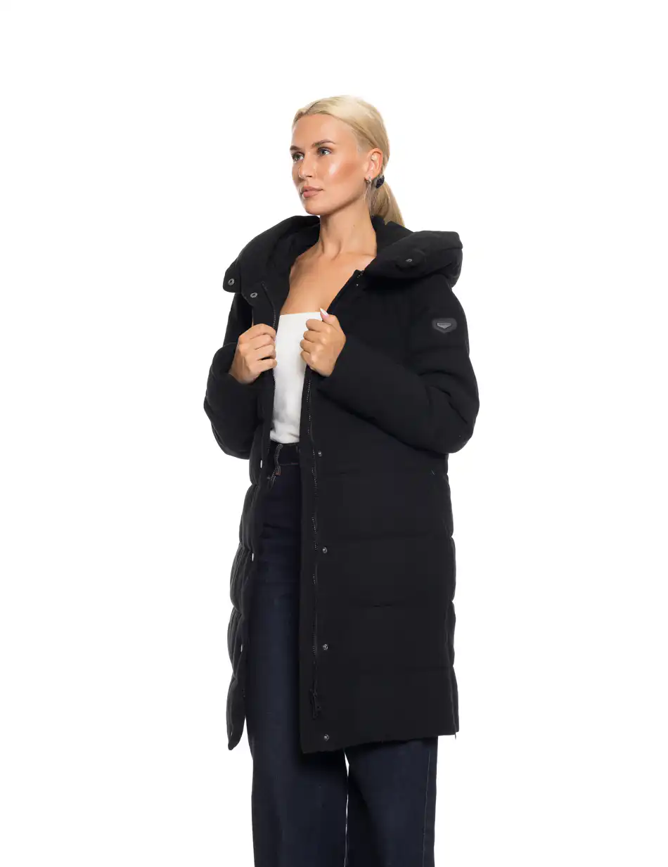 Biston fashion γυναικείο μακρύ μπουφάν με ενσωματωμένη κουκούλα 52-101-057 BLACK