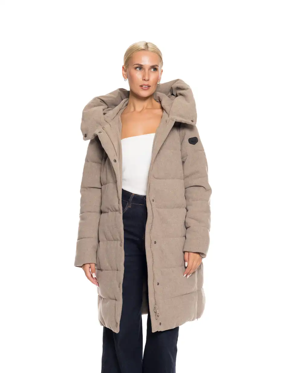 Biston fashion γυναικείο μακρύ μπουφάν με ενσωματωμένη κουκούλα 52-101-057 BEIGE