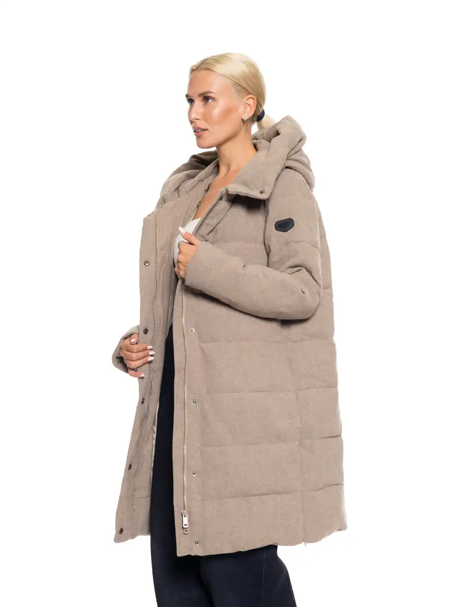 Biston fashion γυναικείο μακρύ μπουφάν με ενσωματωμένη κουκούλα 52-101-057 BEIGE