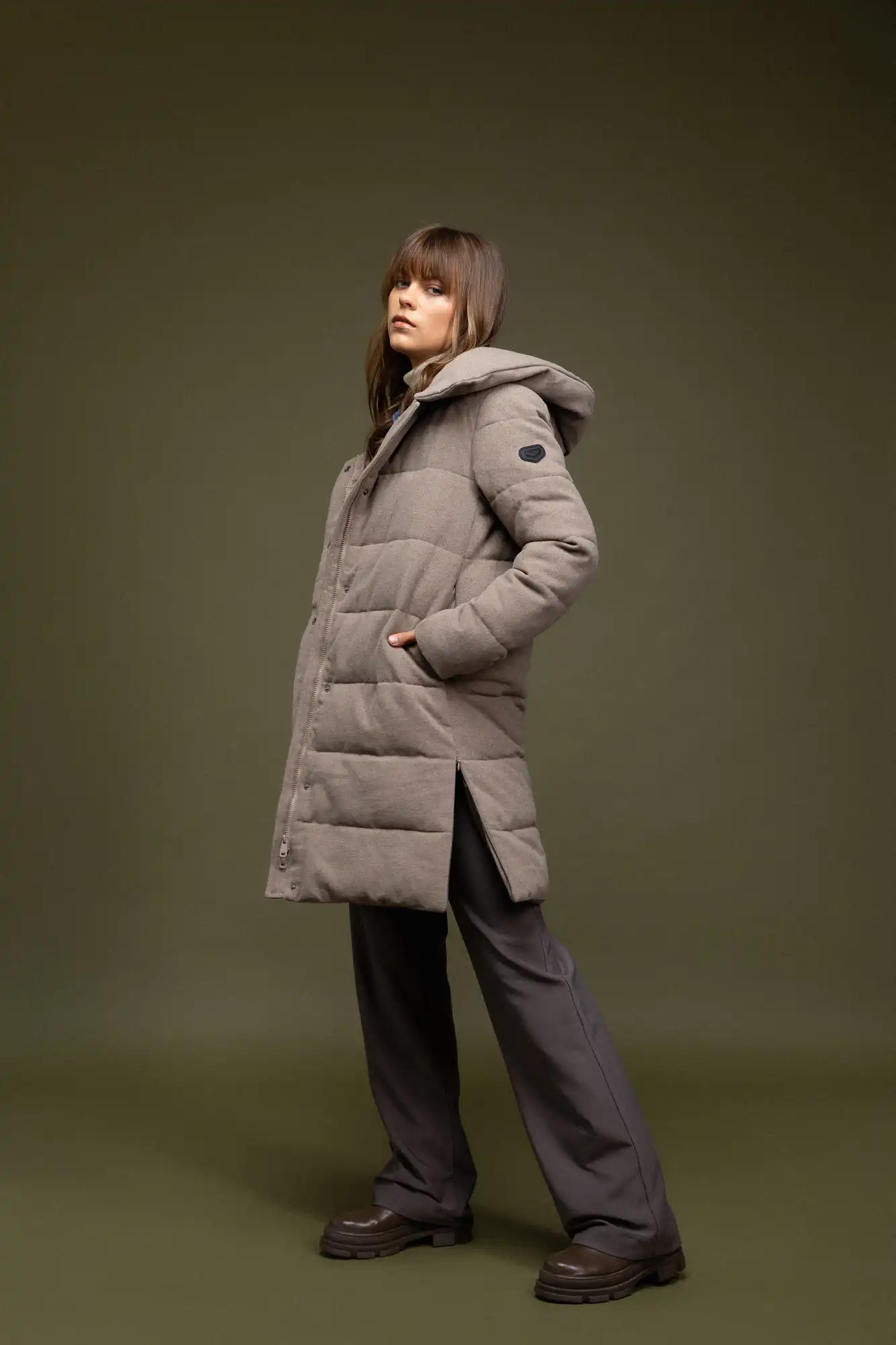 Biston fashion γυναικείο μακρύ μπουφάν με ενσωματωμένη κουκούλα 52-101-057 BEIGE