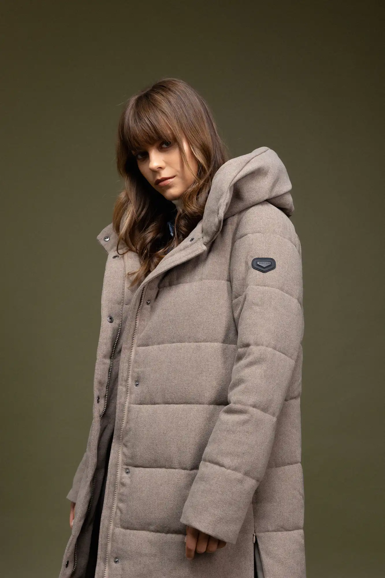 Biston fashion γυναικείο μακρύ μπουφάν με ενσωματωμένη κουκούλα 52-101-057 BEIGE