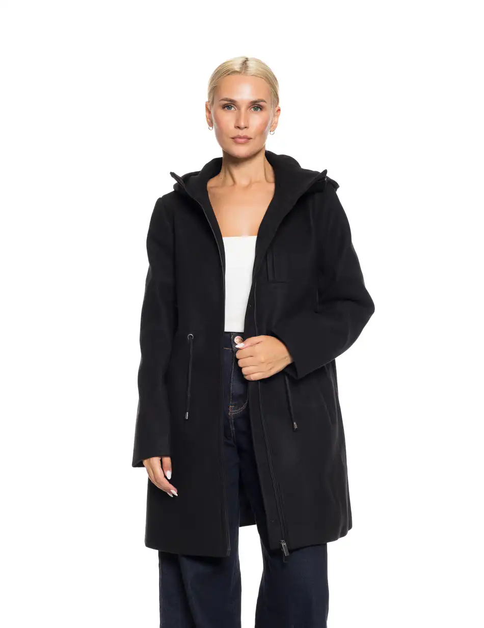 Biston fashion γυναικείο μακρύ μπουφάν με ενσωματωμένη κουκούλα 52-101-059 BLACK