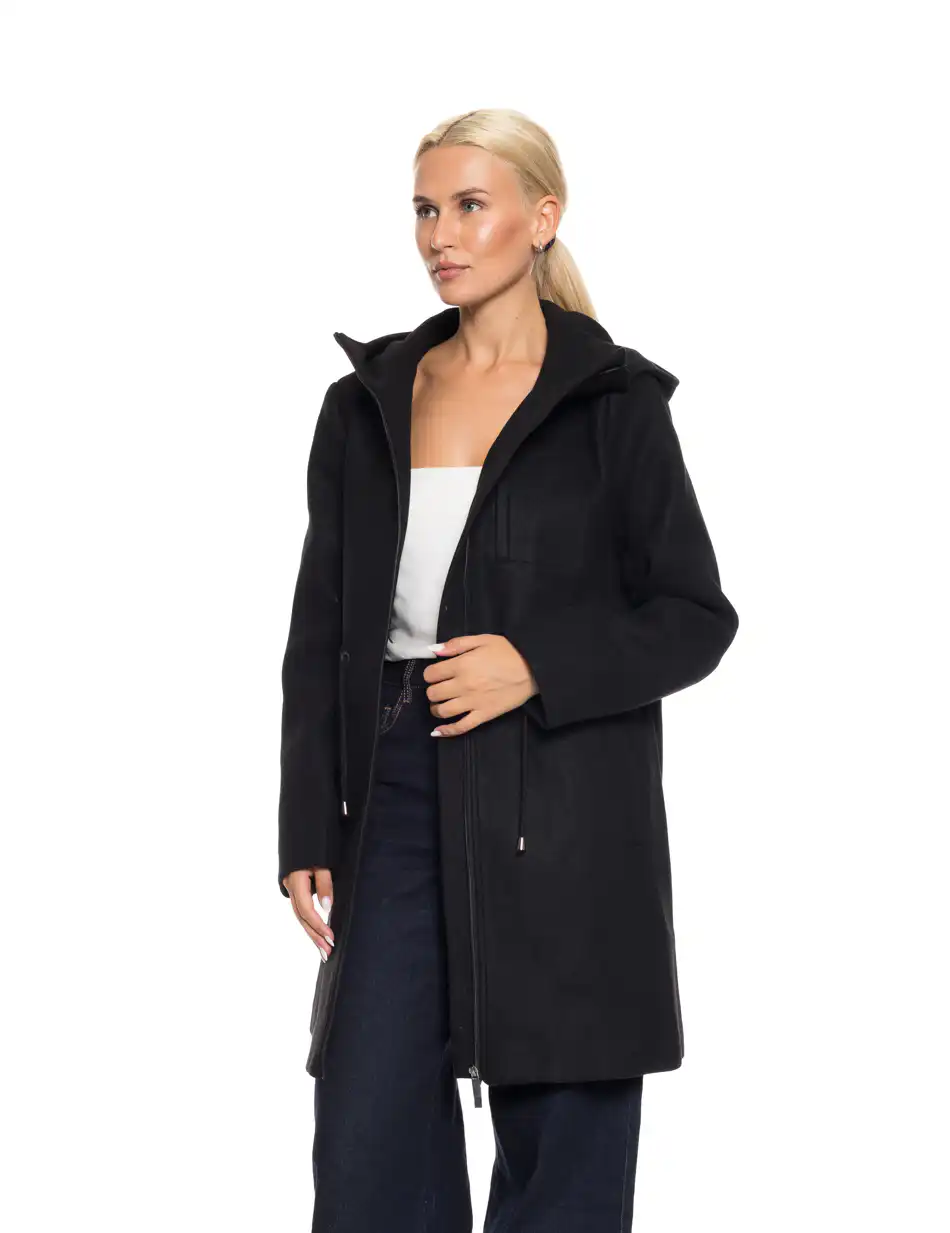 Biston fashion γυναικείο μακρύ μπουφάν με ενσωματωμένη κουκούλα 52-101-059 BLACK